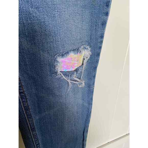 Cat & Jack Girls Jeans Sz 16 Skinny Stretch Blue Sequined Holes Adjustable Waist - Picture 8 of 8